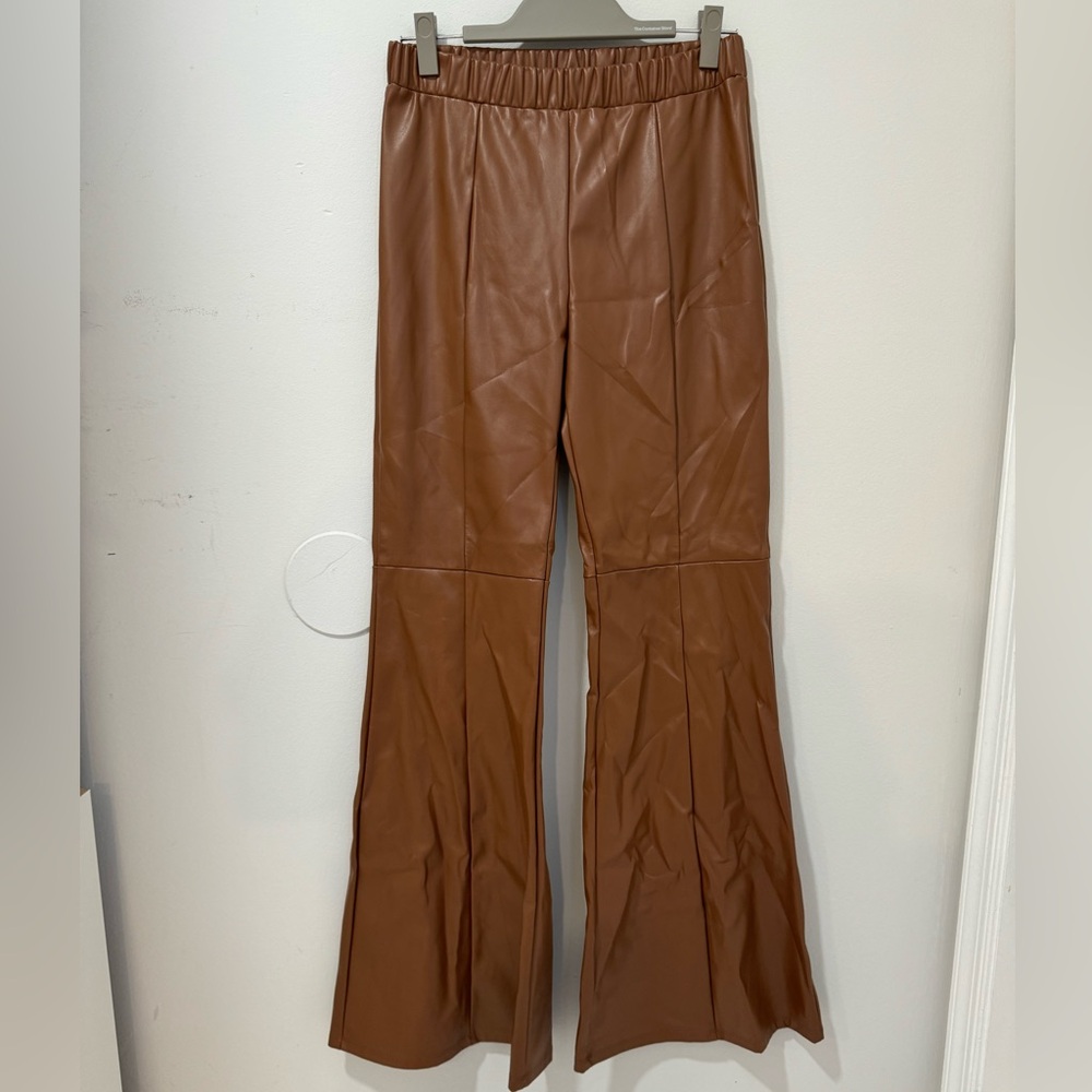 Sorella brown faux leather flare pants